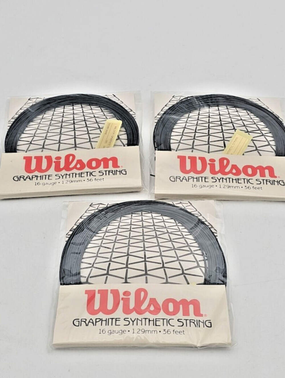Lot Of 3 Wilson Synthetic Gut Power Tennis String Reel - 16 Guage 1.29mm 36 Ft